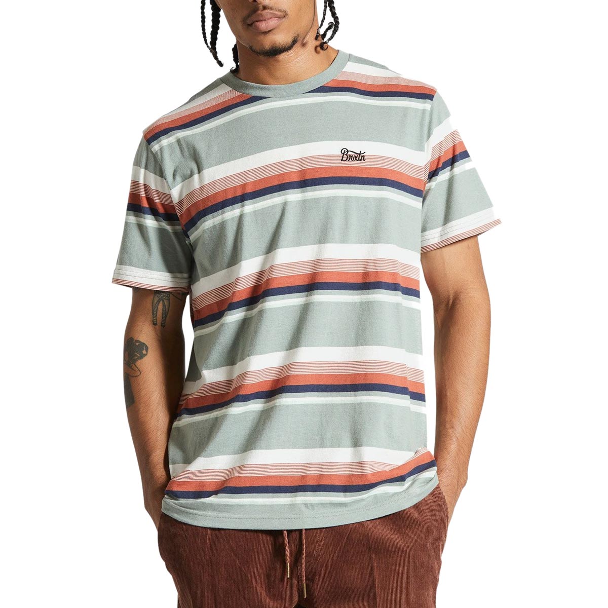 Brixton Hilt Stith Shirt Chinois Green Terracotta Off White