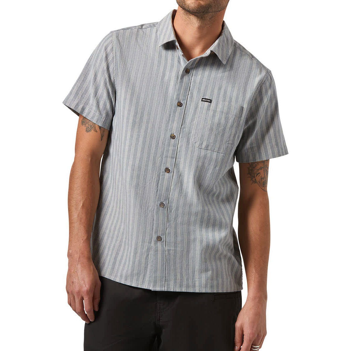 Brixton Cru Oxford Stripe Shirt - Basalt Blue/Whitcap Stripe image 1