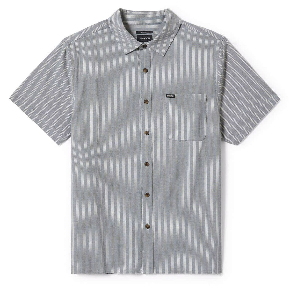 Brixton Cru Oxford Stripe Shirt - Basalt Blue/Whitcap Stripe image 4