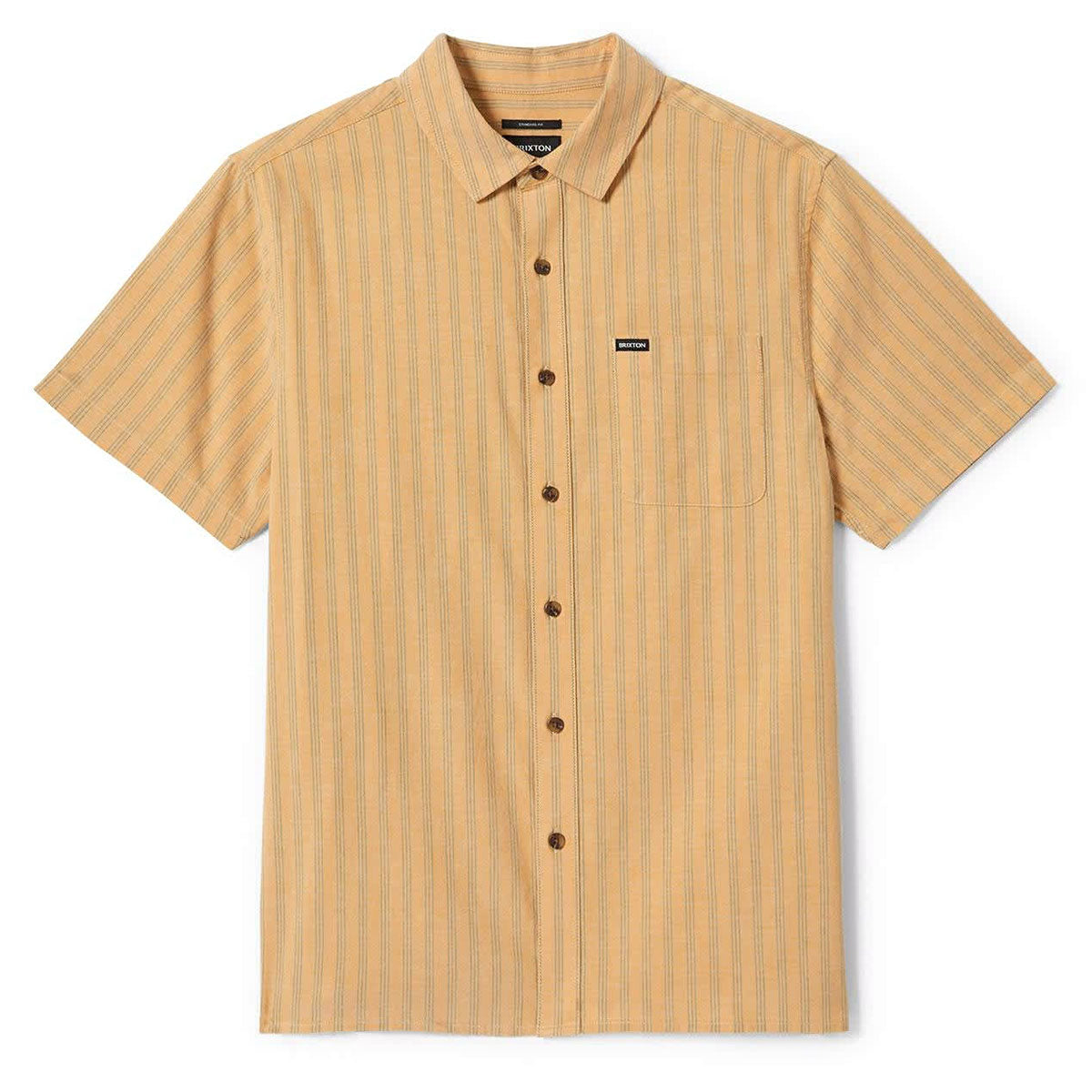 Brixton Cru Oxford Stripe Shirt - Curry/Ivy Green Stripe image 5