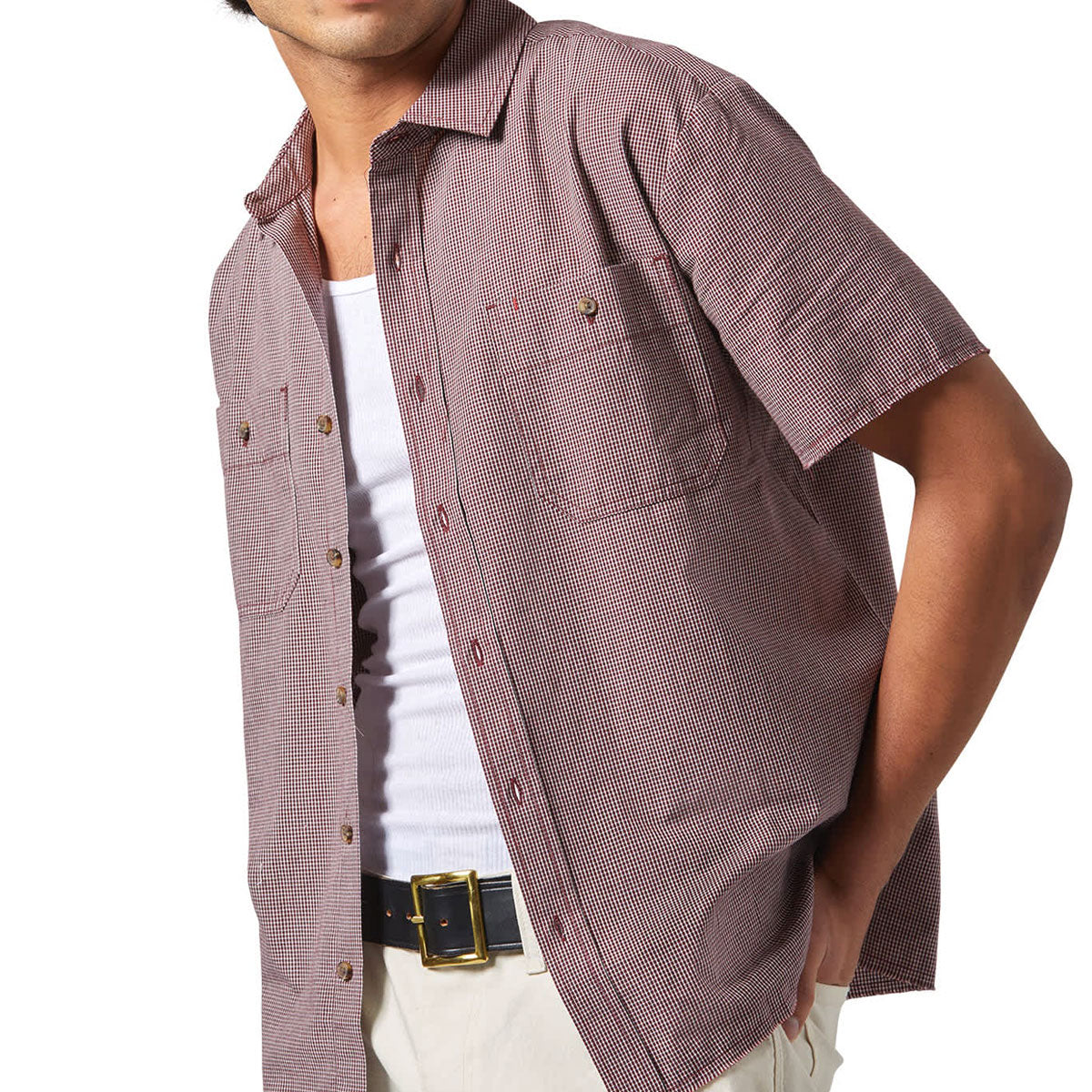 Brixton Cru Micro Plaid Shirt - Cordovan Red Micro Plaid image 1