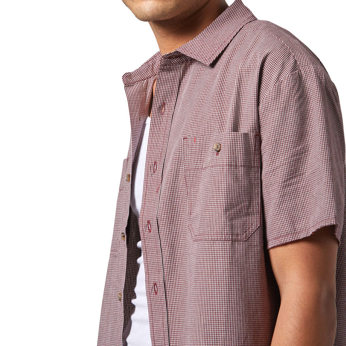 Brixton Cru Micro Plaid Shirt - Cordovan Red Micro Plaid image 3