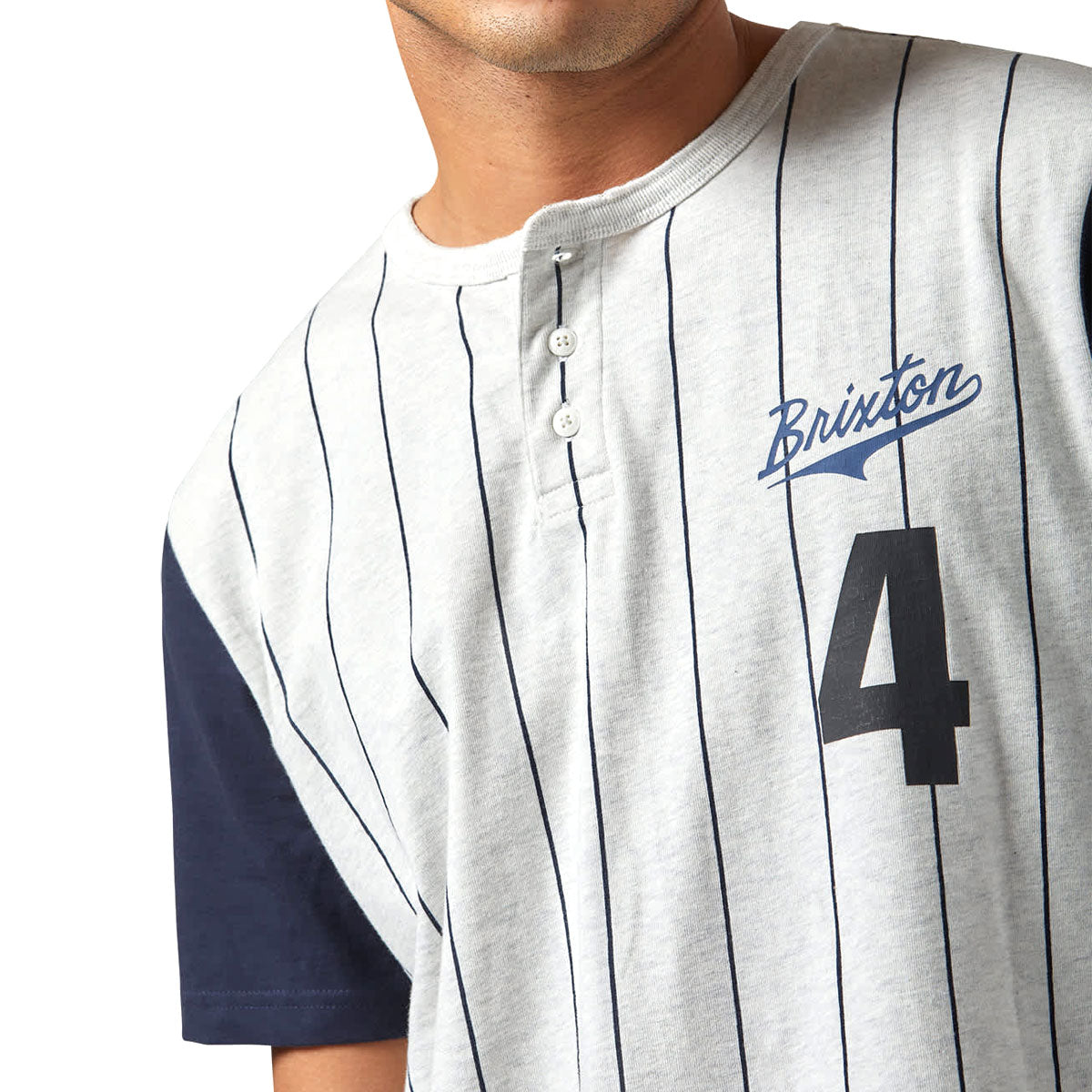 Brixton The League Baseball T-Shirt - Heather Grey Ash/Washed Navy image 3