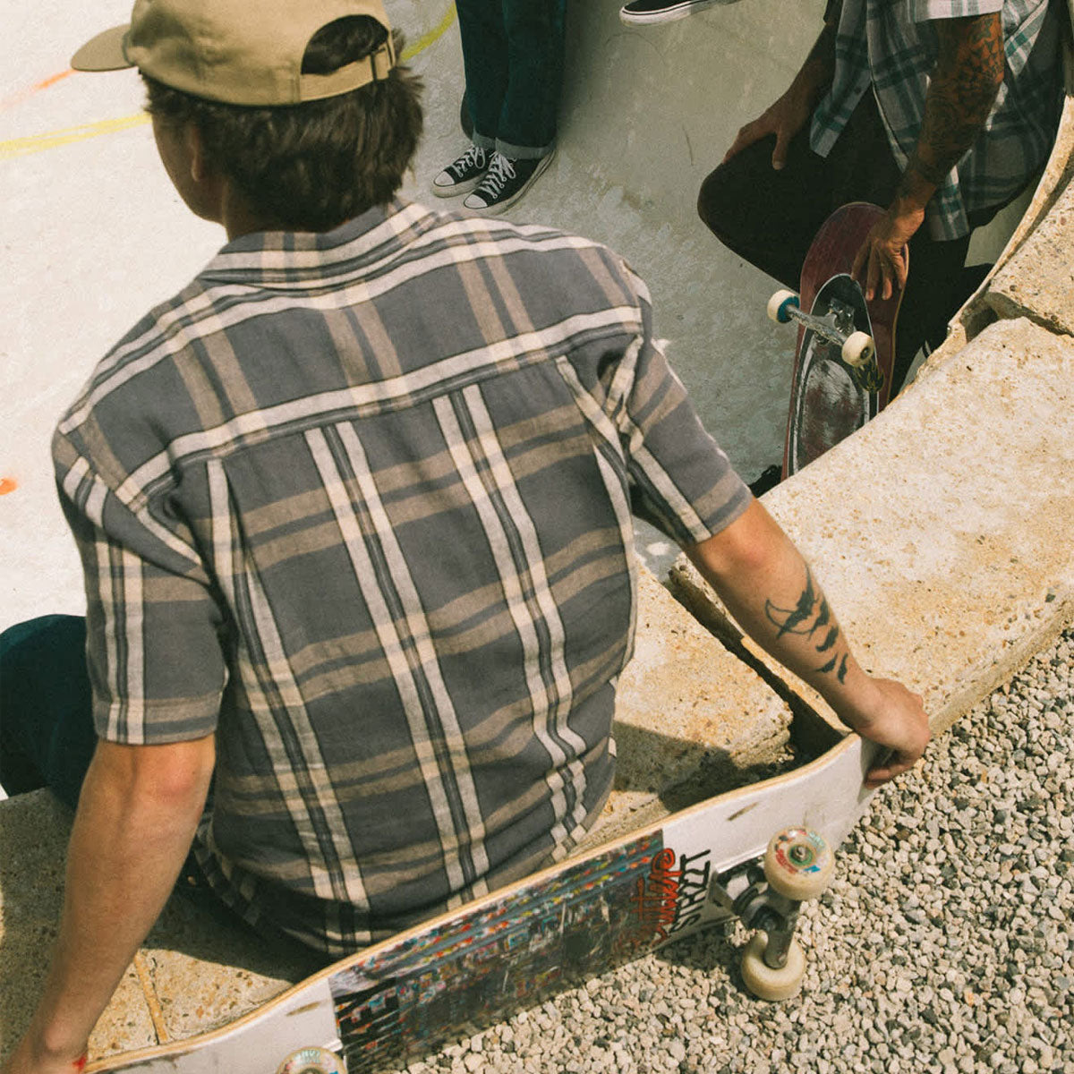Brixton Charter Linen Blend Shirt - Charcoal/Beige Plaid image 6
