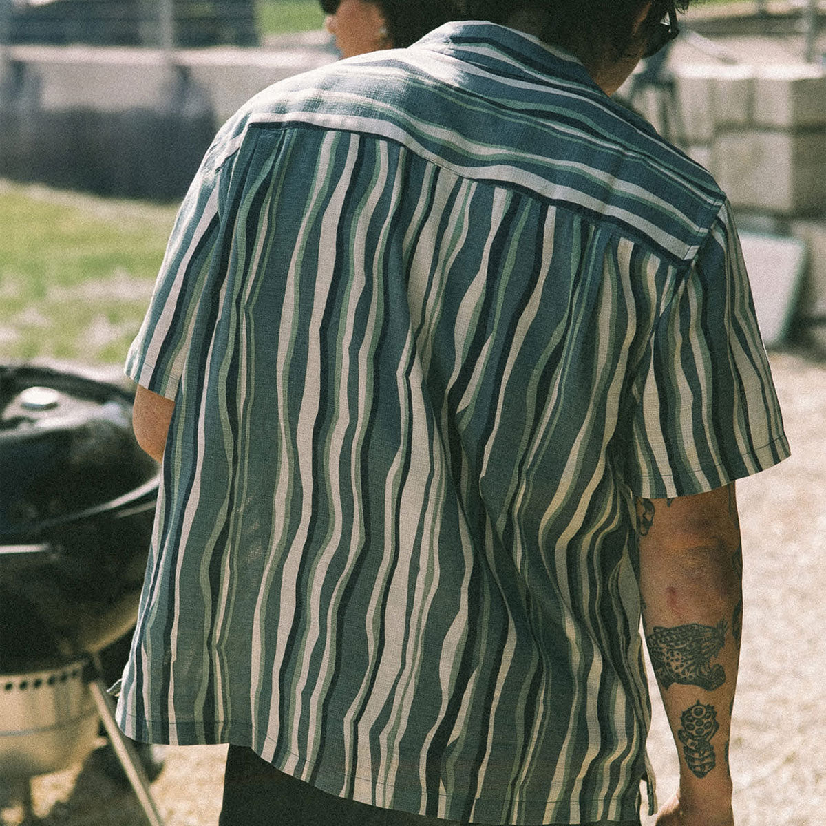 Brixton Cru Slub Shirt - Basalt Blue/Painterly Stripe image 6