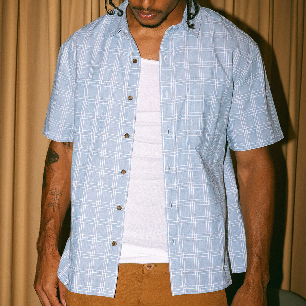 Brixton Cru Oxford Plaid Shirt - Light Blue/White Plaid image 6