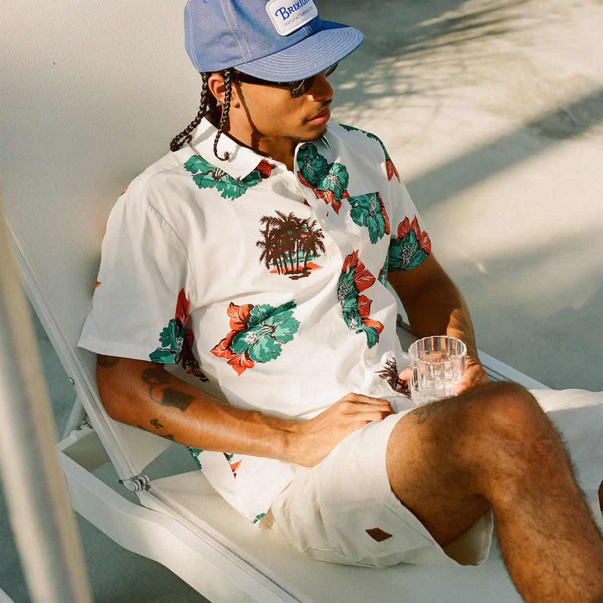 Brixton Cru Print Shirt - Off White/Aquatic Green Floral image 6