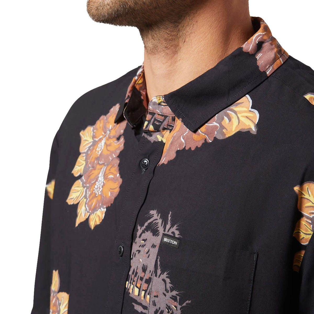 Brixton Cru Print Shirt - Washed Black/Charcoal Floral image 6
