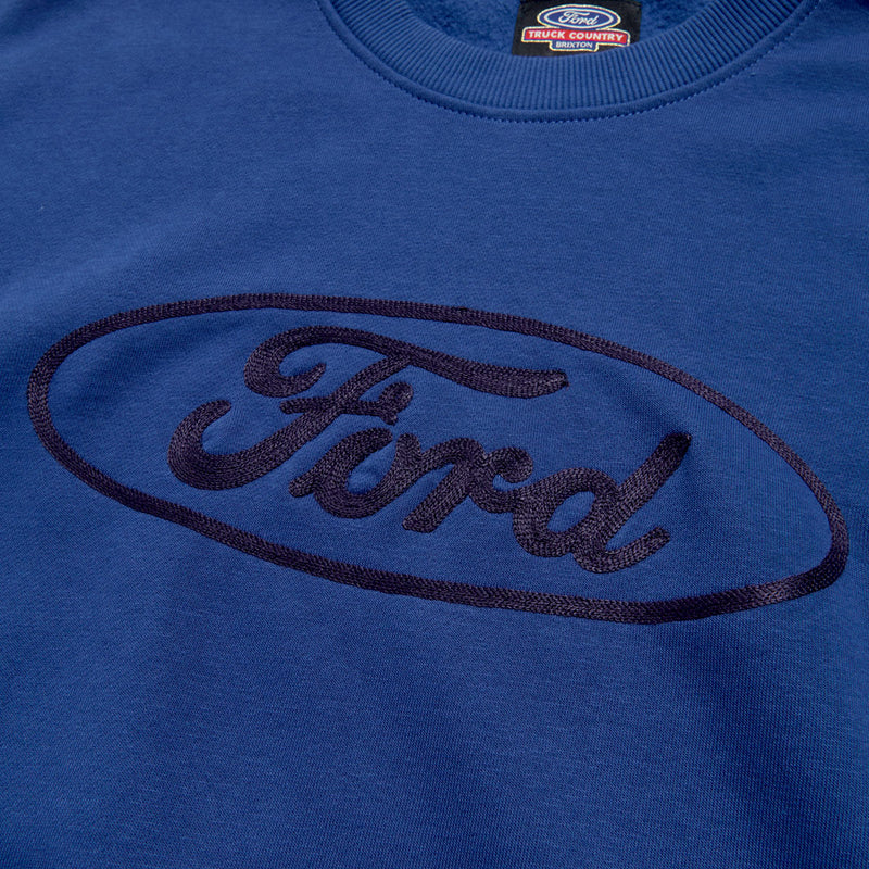Brixton x Ford Number One Fleece Crew Sweatshirt - Ford Blue
