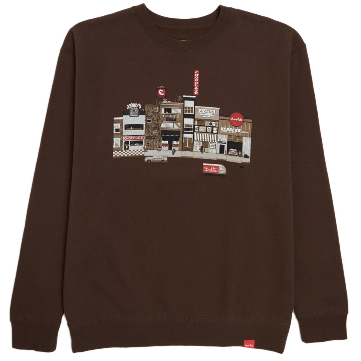 Chocolate Pixel City Crew Fleece Sweatshirt - Brown image 1
