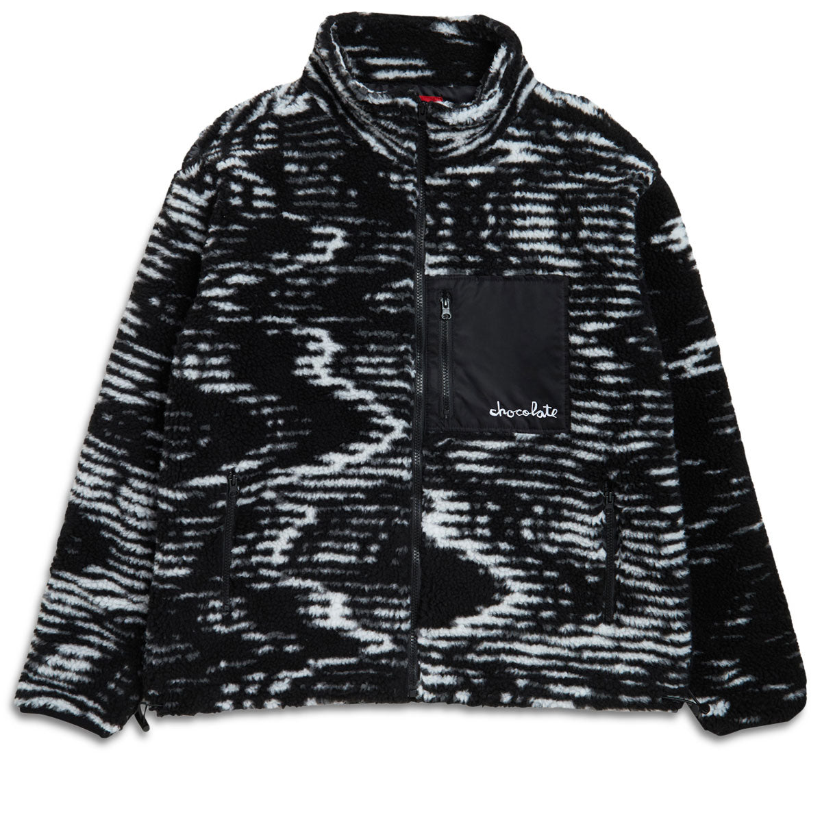 Chocolate Static Sherpa Fleece Sweater - White/Black image 1