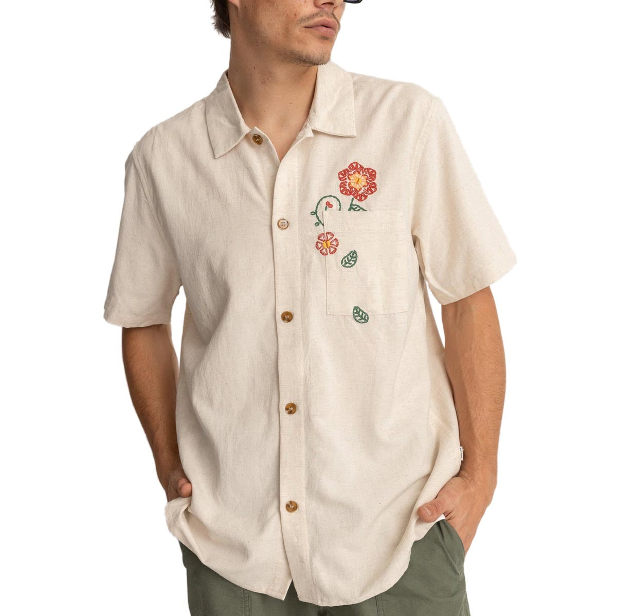 Rhythm Flower Embroidery Shirt - Natural image 1