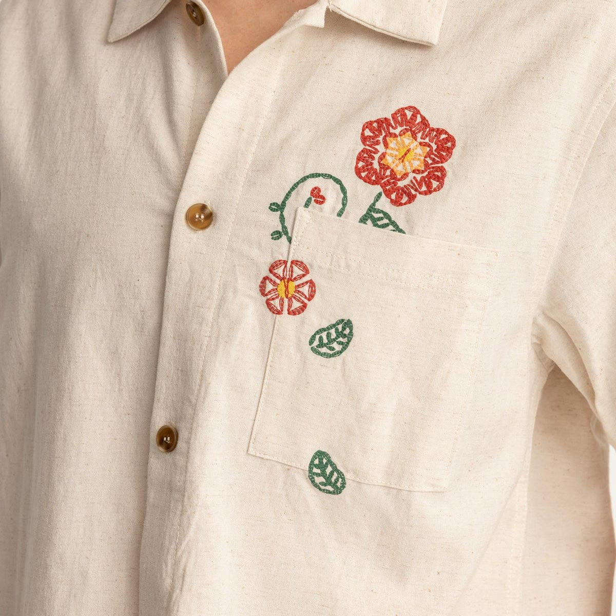 Rhythm Flower Embroidery Shirt - Natural image 3