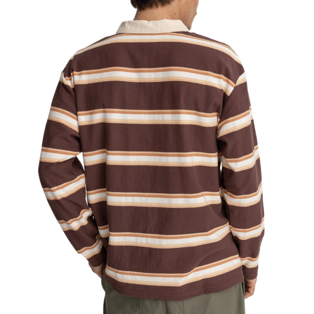 Rhythm Vintage Stripe Polo Long Sleeve Shirt - Chocolate image 2