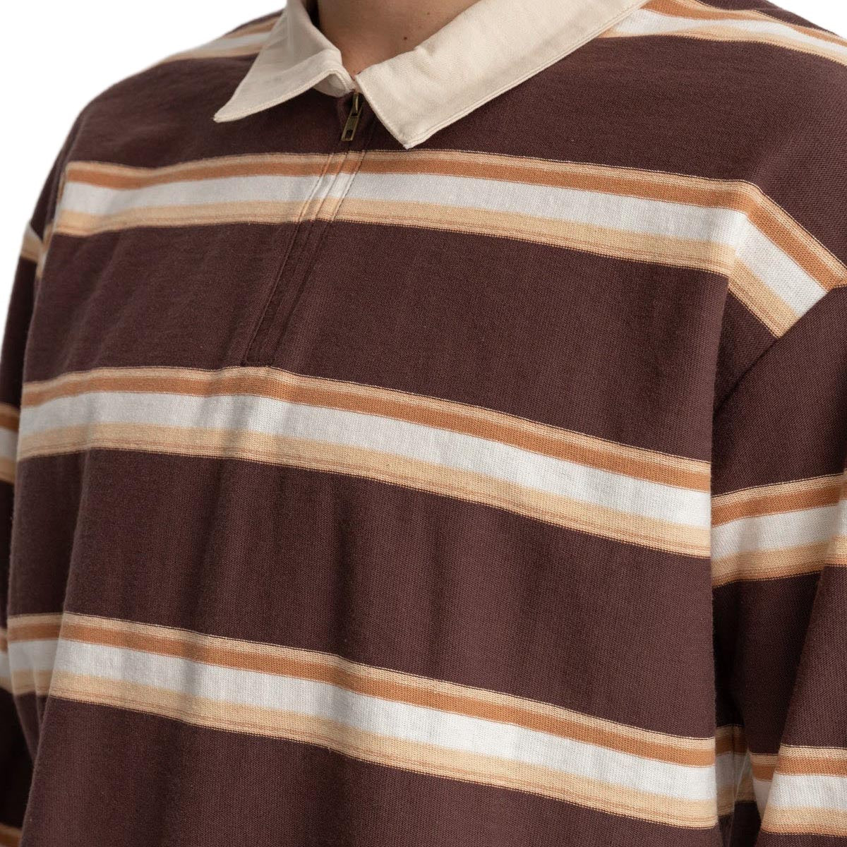 Rhythm Vintage Stripe Polo Long Sleeve Shirt - Chocolate image 3