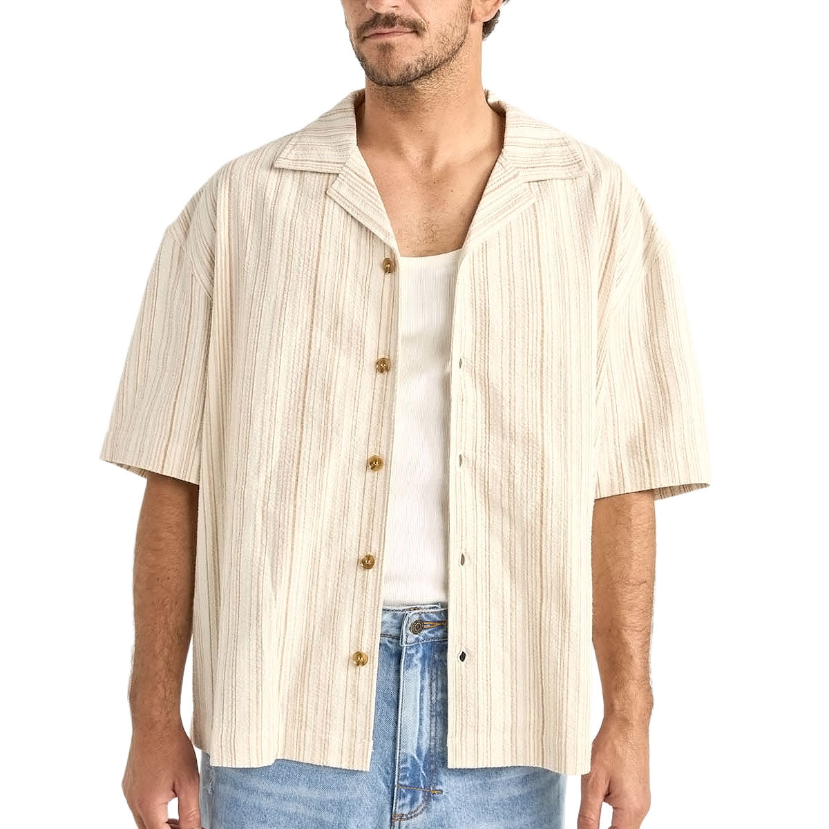 Rhythm Benny Relaxed Stripe Shirt - Cream image 1
