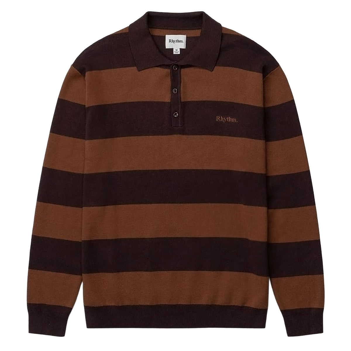Rhythm Ventura Stripe Knit Long Sleeve Polo Shirt - Café image 1