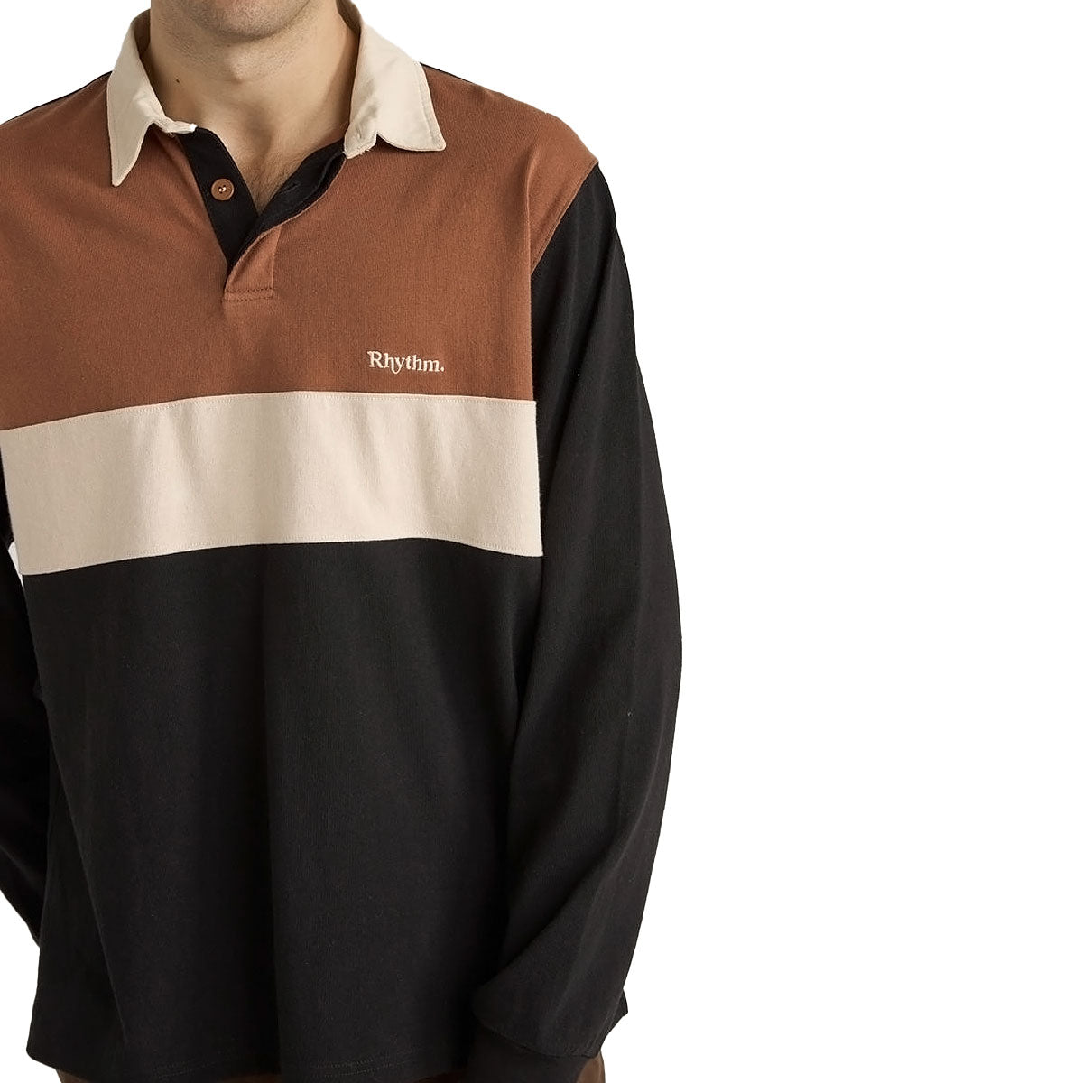 Rhythm Hayes Long Sleeve Rugby Polo Shirt - Black image 3