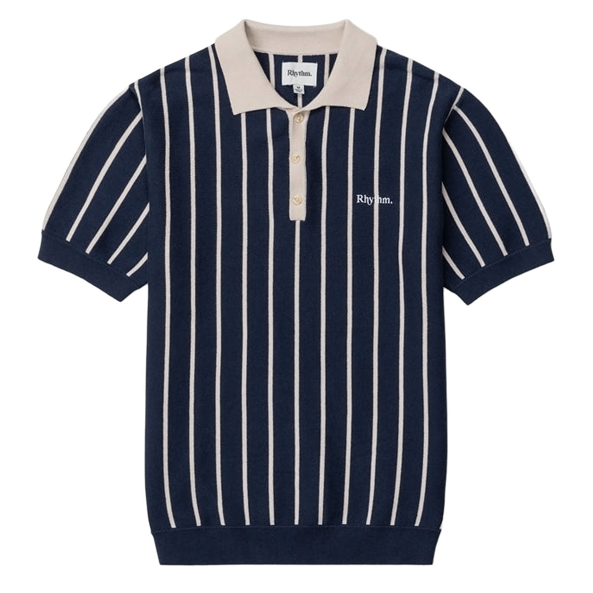 Rhythm Striped Knit Polo Shirt - Navy image 4