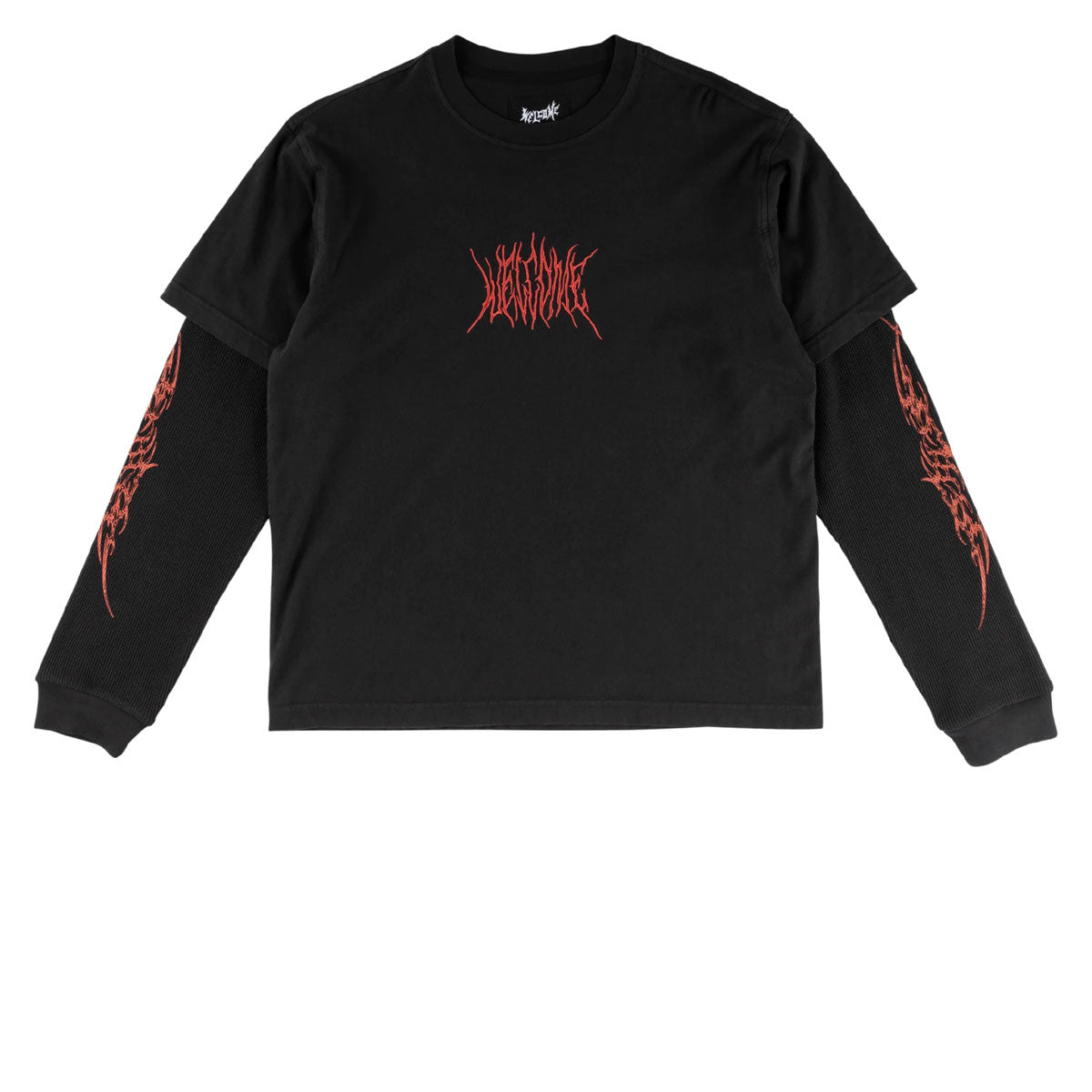 Welcome Caste Layered Long Sleeve Knit Shirt - Black/Red image 1