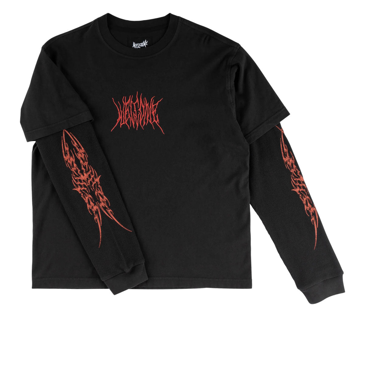 Welcome Caste Layered Long Sleeve Knit Shirt - Black/Red image 5