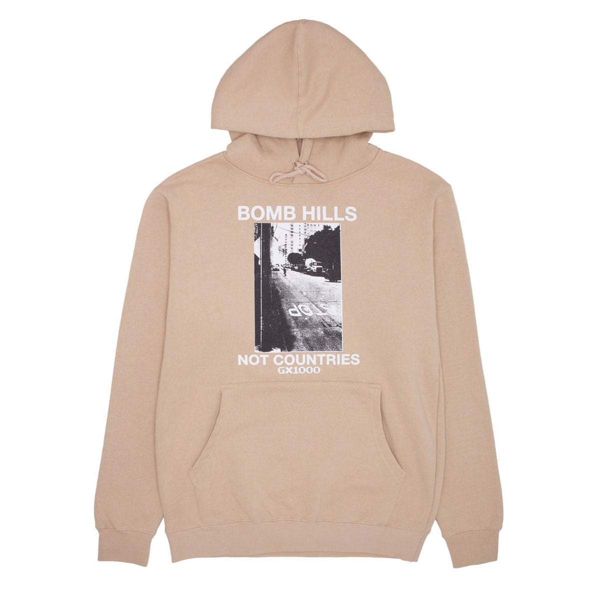GX1000 Bomb Hills Not Countries Hoodie - Sand/White Font image 1