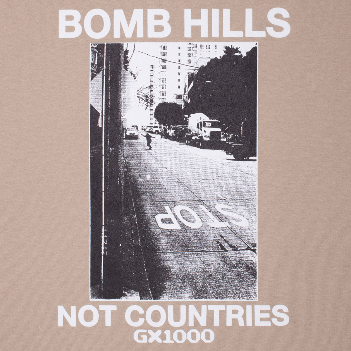 GX1000 Bomb Hills Not Countries Hoodie - Sand/White Font image 2