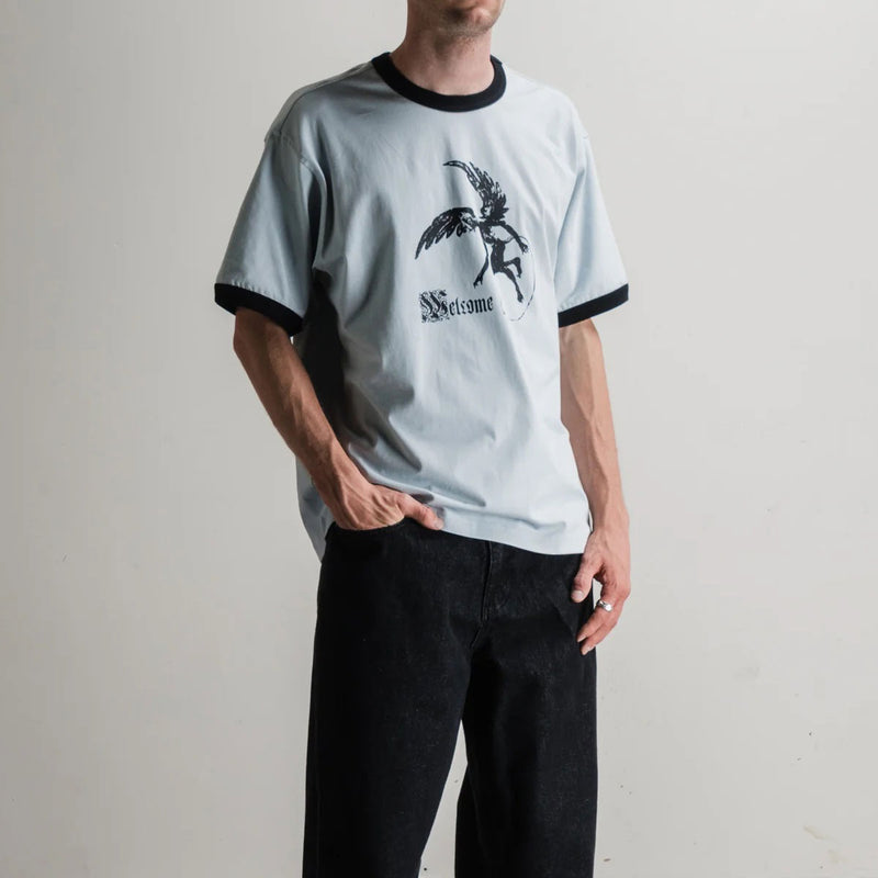 Welcome Scatter Ringer Knit T-Shirt - Mist/Black