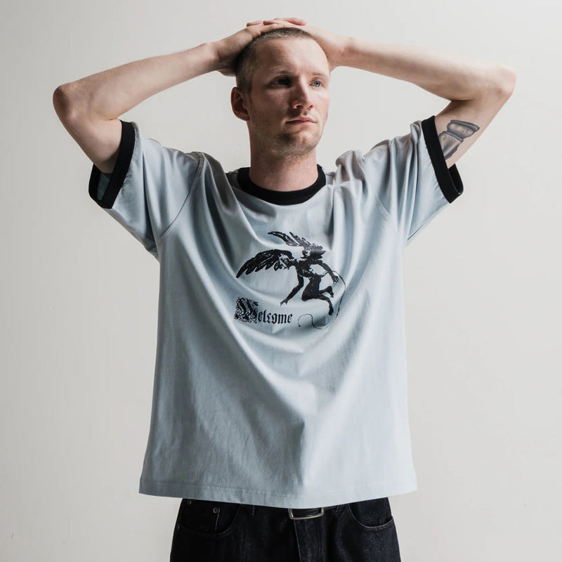 Welcome Scatter Ringer Knit T-Shirt - Mist/Black