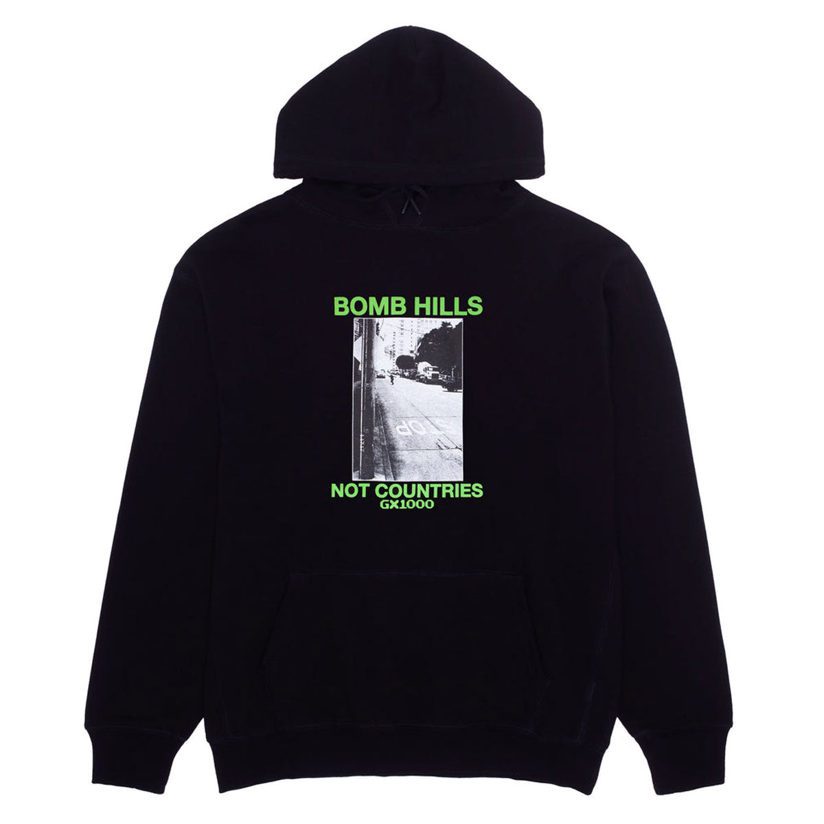 GX1000 Bomb Hills Hoodie - Black/Green Font image 1