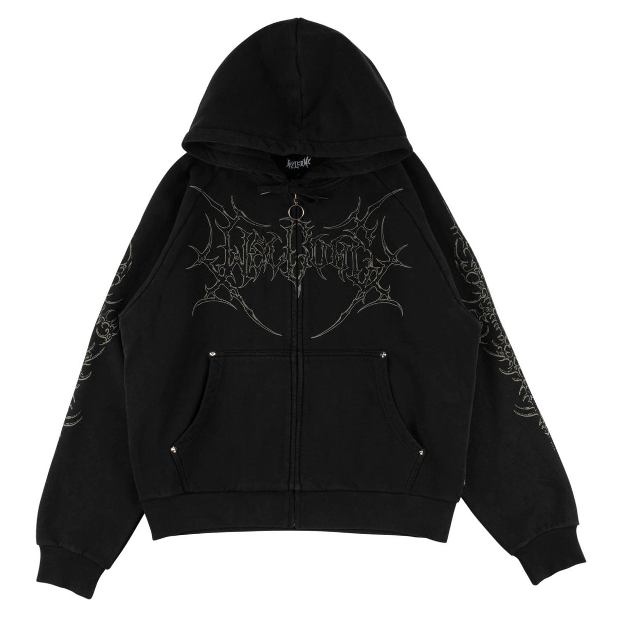 Welcome Grapple Crop Stud Zip Hoodie - Black image 1