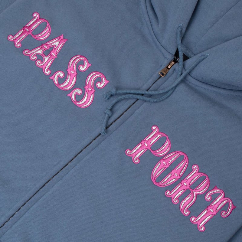 Passport Glint Zip Up Hoodie - Washed Out Blue