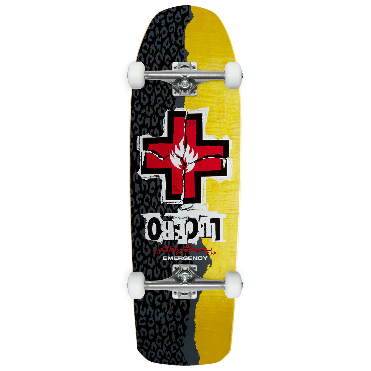 Black Label John Lucero Ripped Cross Shaped Skateboard Complete - Assorted Stains - 10.00