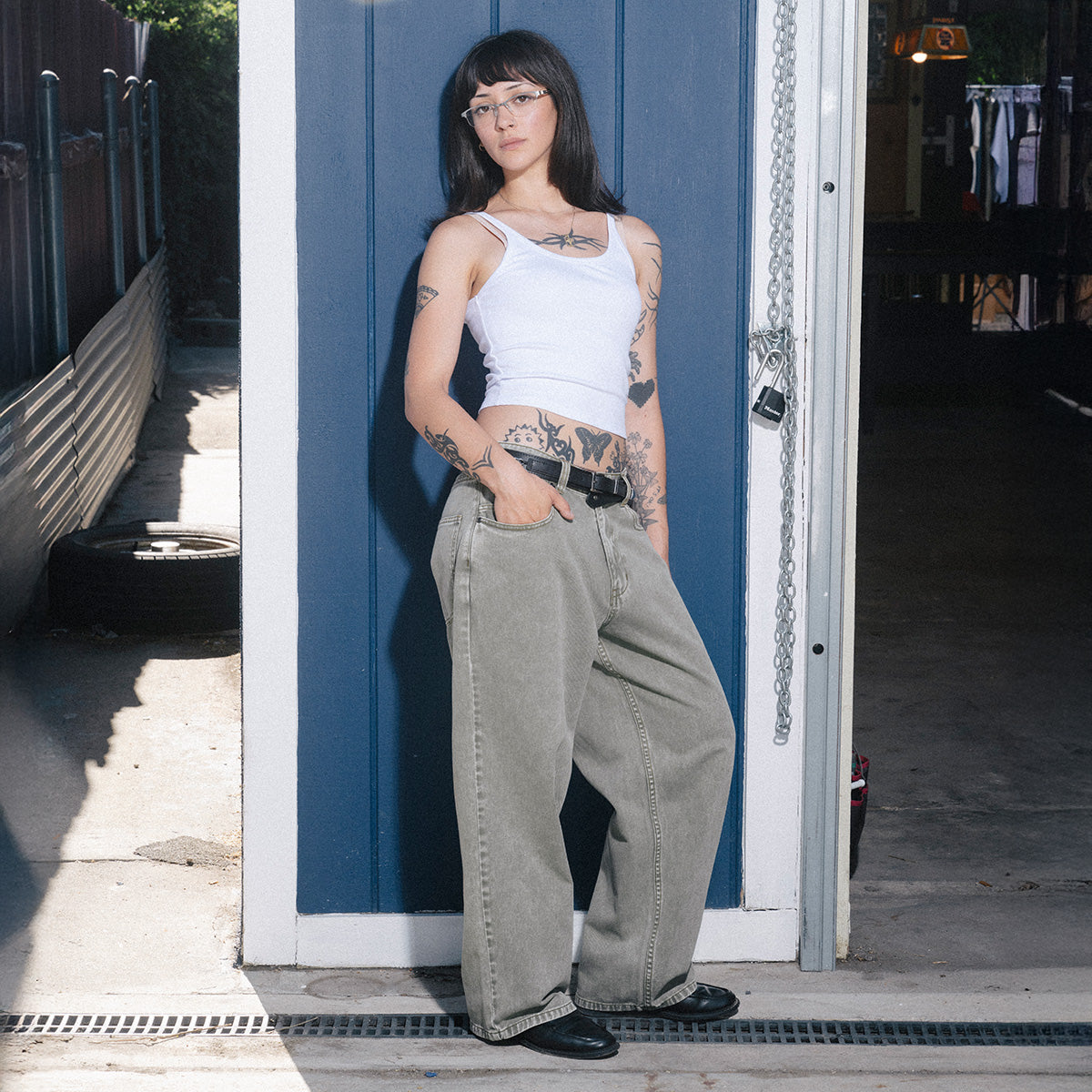 CCS Baggy Straight Denim Jeans - Faded Olive image 10