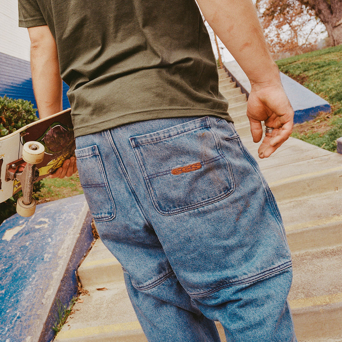 CCS 4x4 Reinforced Baggy Taper Denim Jeans - Medium Wash image 9