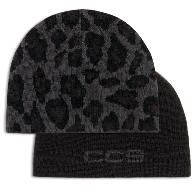 CCS Reversible Leopard Skully Beanie - Charcoal
