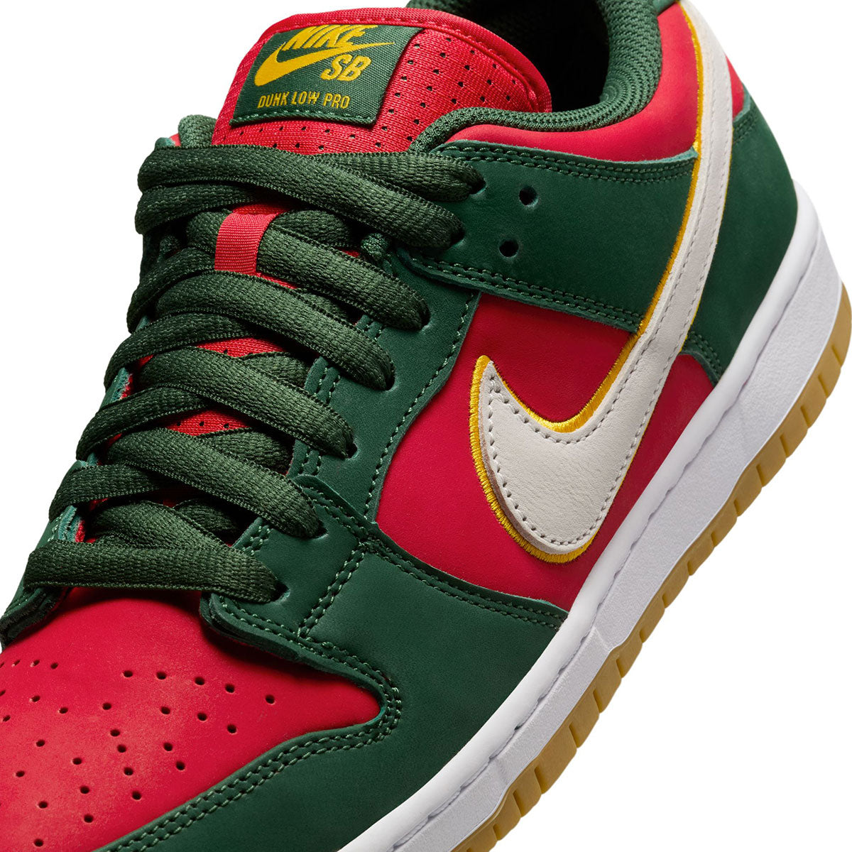 Nike SB Supersonics Dunk Low Pro Premium Shoes - Fir/White/University Gold/Fire Red image 7