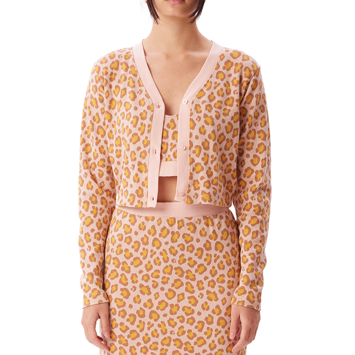 Obey Womens Leopard Cardigan Sweater - Pink Clay Multi image 3
