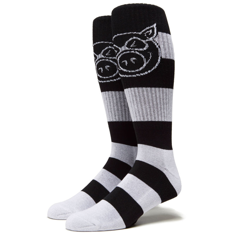 Pig Head Big Stripe Tall Socks - Grey/Black