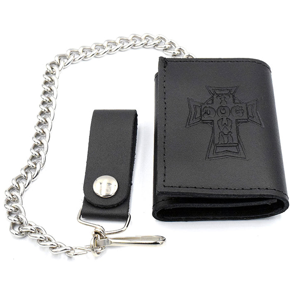 Dogtown Small Trifold Leather Chain Wallet - Black image 1