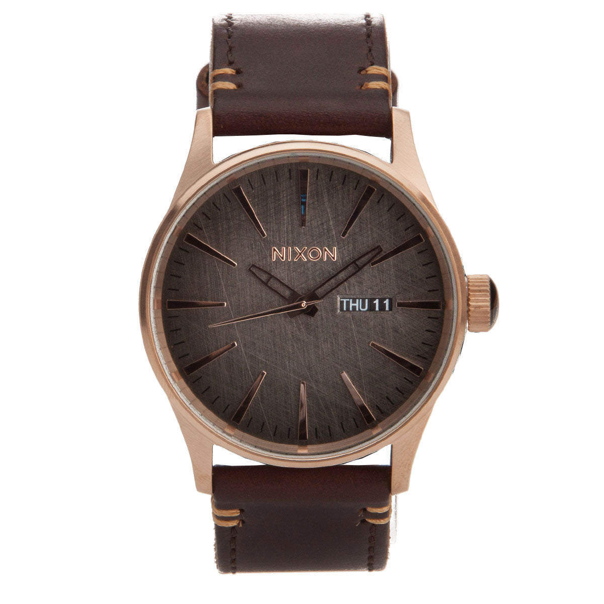 Nixon Sentry Leather Watch - Rose Gold/Gunmetal/Brown image 1