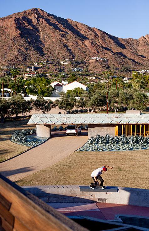 Skateboarding on a Frank Lloyd Wright House