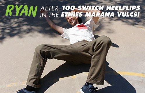 100 Kickflips (Switch Heel Edition) In The Etnies Marana Vulc Shoes