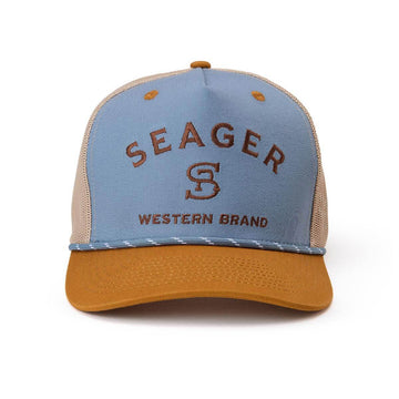 Seager Branded Trucker Snapback Hat - Blue/Tan