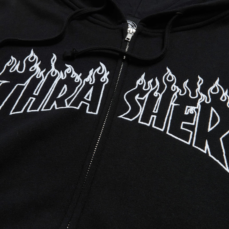Thrasher Flame Embroidered Zip Hoodie - Black