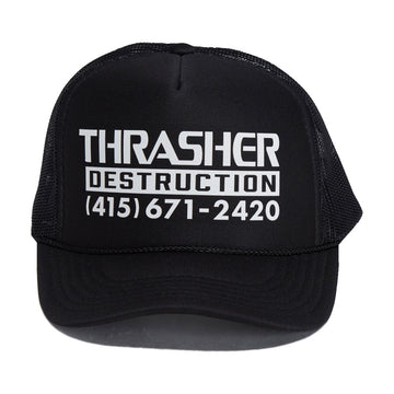 Thrasher Destruction Trucker Hat - Black/Black