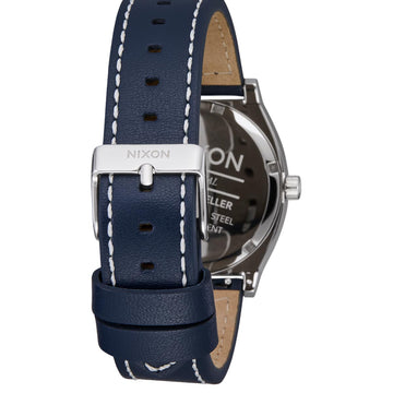 Nixon Time Teller Leather Watch - Silver/Cloud/Indigo