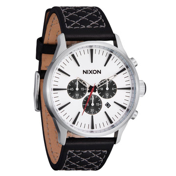 Nixon Sentry Chrono Leather Watch - Chrome/Cloud Sunray/Black