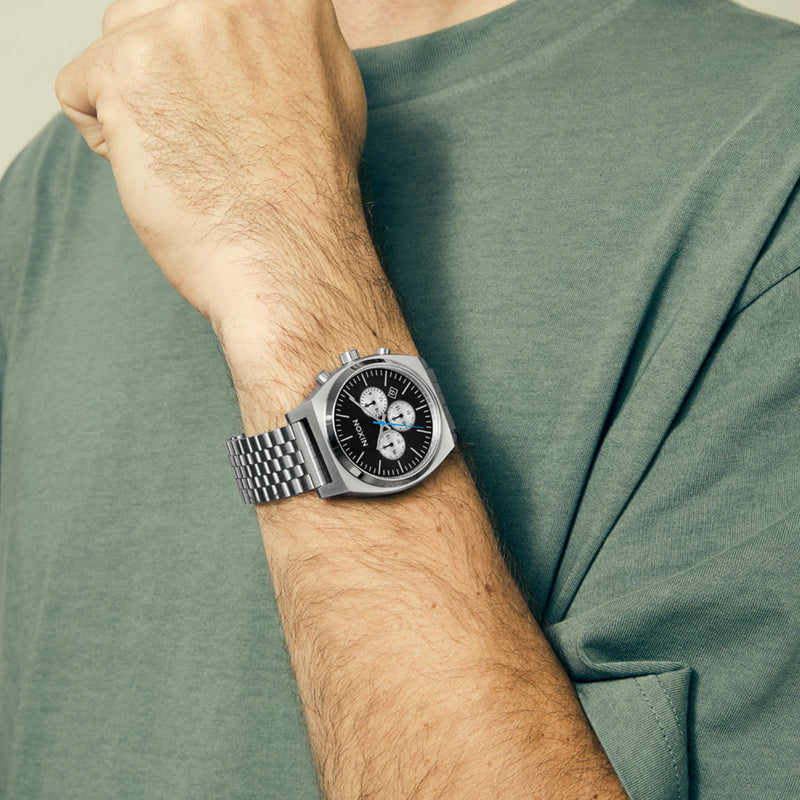 Nixon Time Teller Chrono Watch - Chrome/Black/Chrome Sunray
