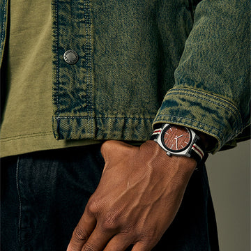 Nixon Time Teller Nylon Watch - Silver/Rosewood/Black Stripe